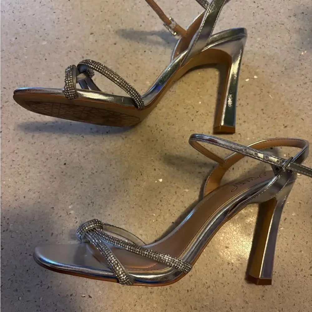 Silver Strappy Heeled Sandals